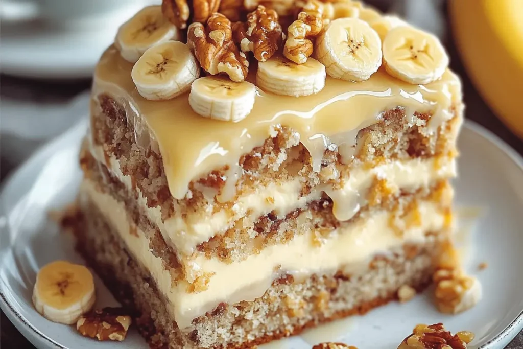 Heavenly Banana Walnut Cream Cake